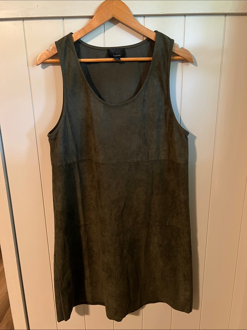 Lumiere Olive Green Suede-Look Sleeveless Mini Dress
